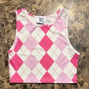 Princess Polly Pink and White Checkered Crop Top